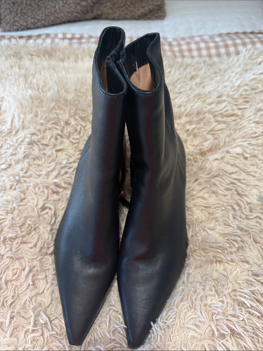 J. Crew Black Pointed Toe Leather Ankle Booties